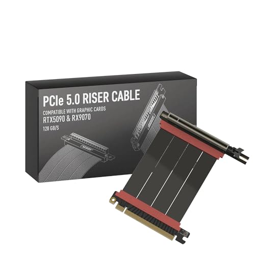 Image of LINKUP PCIE 5.0 Riser Cable | for Vertical GPU Mount | Left Angle | Graphics Card GPU Ready | Usable with PCIe 4.0 & RX9070 / RTX5090 | 10cm (Total Length: 14cm)