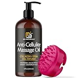 Anti Cellulite Massage Oil and Silicone Body Brush – Collagen and Stem Cell Skin Tightening Formula for Smoothing and Firming, 8 fl oz by M3 Naturals