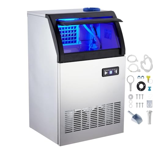 Image of GarveeHome Ice Maker Machine, Stainless Steel Under Counter 200 LB /24h Commercial Ice Maker with 55 LBS Storage Capacity, 90 Ice Cubes for Home, Bar, Restaurant, Outdoor Activities