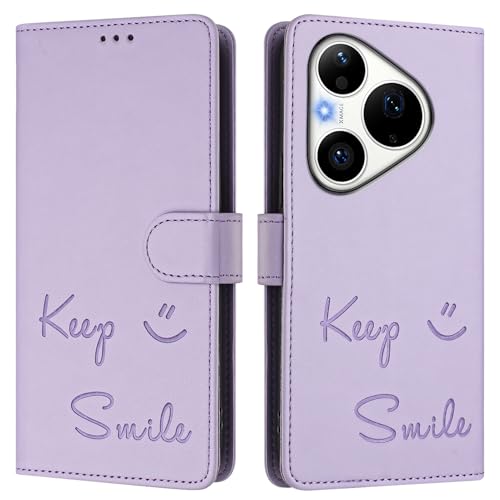 Funda tipo cartera para Huawei P90 Pro, piel sintética en relieve, bloqueo RFID, soporte, cierre magnético y correa de muñeca, color morado A05