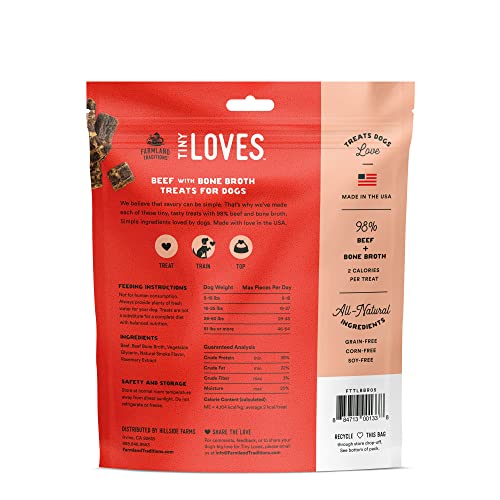 Farmland Traditions Tiny Loves Jerky Trainer Treats for Dogs w/Bone Broth (Beef, 5 oz.)