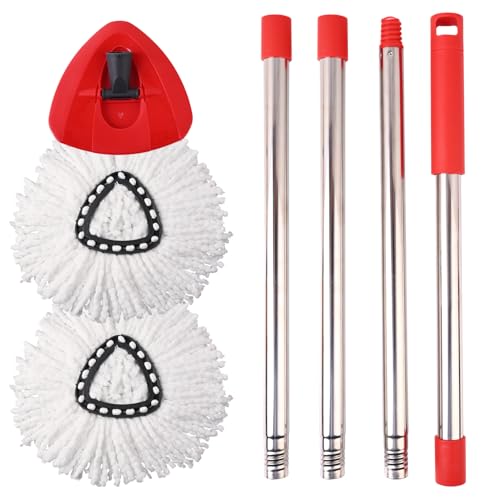 Jikefa Mop Replacement Heads Handle Base Compatible with O Cedar EasyWring 1-Tank Spin Mop System 2 Microfiber Mop Head Refills 4-Section Iron Handle 30-58in and 1 Spin Base Cover Set