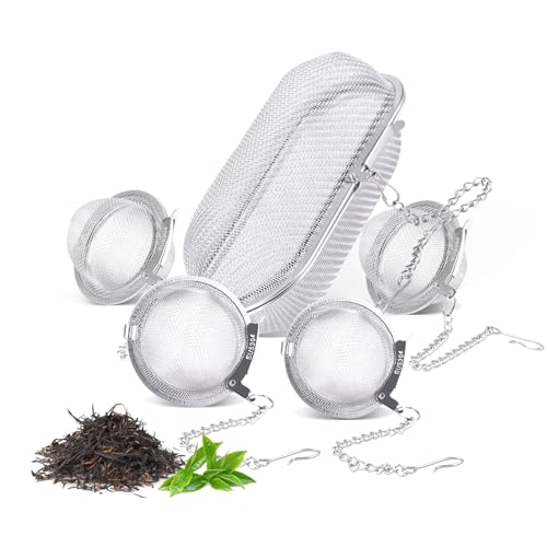 Mulaibdin 5 Pack Tea Strainer, Tea Infuser for Loose Tea, Stainless Steel Tea Strainer Fine Mesh, Tea Leaf Infuser Ball, Tea Diffusers with Chain Hook for Leaves,Herb,Spices, Seasonings,Cooking