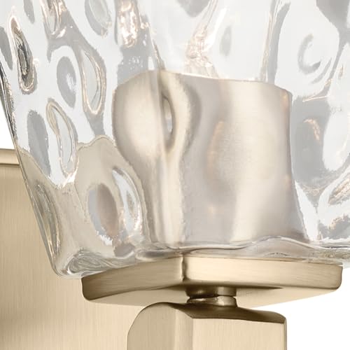 Image of Kichler Marant 5 inch 1-Light Wall Sconce Bathroom Vanity Light Fixture with Clear Water Glass in Champagne Bronze for Bathroom, Powder Room and Hallway (5 inch W x 9.5 inch H), 55214CPZWTR