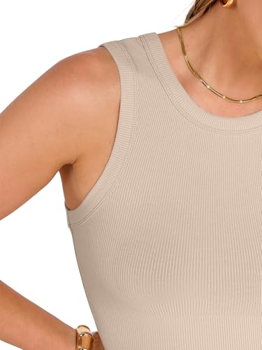 Image of ANRABESS Womens Crop Tank Tops High Neck Sleeveless Ribbed Knit Slim Fit Shirts 2026 Summer Casual Basic Workout Clothes