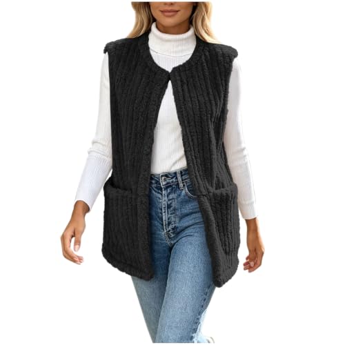 Womens Sherpa Fleece Vest Open Front Longline Pockets Casual Fall Layering - image 6