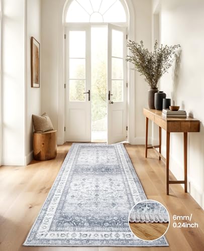 AMADA HOMEFURNISHING 2x6 Washable Kitchen Runner Rug with Non-Slip Backing & Durable Edge Binding, Vintage Entryway & Bedroom Rug