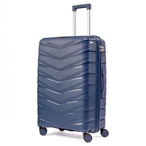 Mala De Viagem Média 23Kg Polipropileno Rodas Duplas 360 Fibra Rígida Leve Resistente Tamanho M Para Despachar (AZUL, médio)