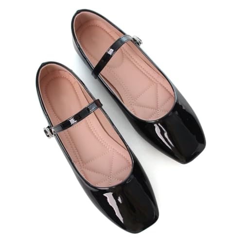 Stunner Ballet Flats for Women Women's Mary Jane Shoes Square Toe Casual Flats Comfortable Buckle Strap Flat Shoes Black 39(7.5) 2