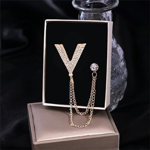 Image of 2PCS Crystal Hanging Chain Brooch Suit Pin for Men Women Vintage Crown Cross Star Diamond Broochs Gold and Silver Wedding Brooch for Clothes Dress Hats Bags Accessory