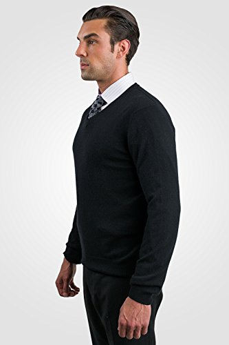 JENNIE LIU Men's 100% Pure Cashmere Long Sleeve Pullover V Neck Sweater (XXL, Black)4