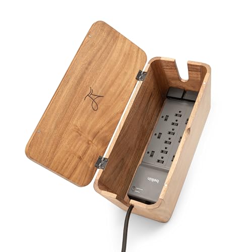 Large Cable Management Box - Acacia Wood - Cable...