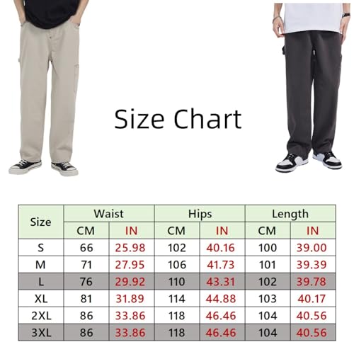 Wide Leg Loose Fit Denim Pants for Men Casual Solid Cargo Pockets Work Office Trousers3