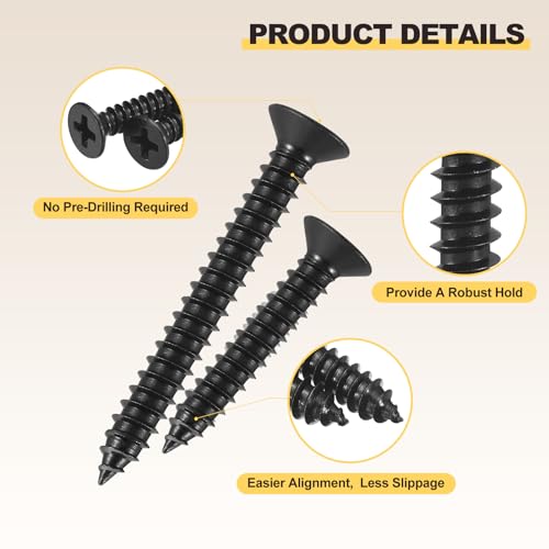 METALLIXITY 200Pcs Tornillos para Madera Phillips Avellanados #10x7/8 Negro miniatura 3