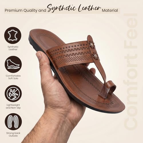 Image of Poddar Slippers, Sandals & Chappals for Men | Synthetic Leather Comfortable Footwear | Daily Use, Casual, Party, Stylish, Durable, Waterproof, Soft Sole, Anti-Slip (30052 Slipper)
