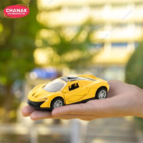 Image of Chanak Die Cast Car for Kids Alloy Metal Pull Back Car Toy Car Toy Vehicle with Openable Doors & LED Lights Cars for Kids Collectible Toy Vehicle Gift for Kids Boys Girls BIS Approved (Yellow)