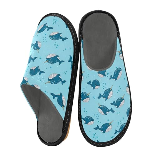 Cartoon Whales Blue Comfy Washable Outdoor House Shoes, Memory Foam Slip On House Shoes for Women Size 4-5 - Main Image