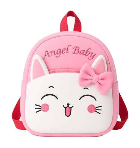 Image of Kids School Bag for Boys & Girls | Cartoon Print Bag for Nursery, LKG, UKG | Lightweight Backpack (School Bag For Kids) (Cute Cat+Angel baby)
