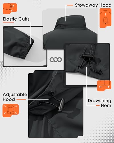 33,000ft Men's Rain Jacket Waterproof Lightweight Raincoat Packable Rain Shell Windbreaker with Hood for Golf Hiking Travel3