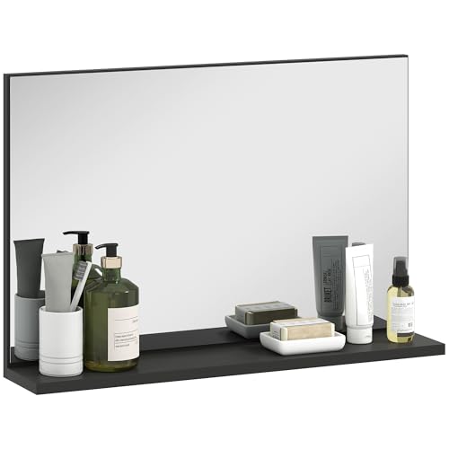 kleankin Miroir Mural de Salle de Bain avec étagère, Miroir Moderne Polyvalent pour la Salle de Bain, la Chambre et l'entrée, 60x12x40 cm, Noir