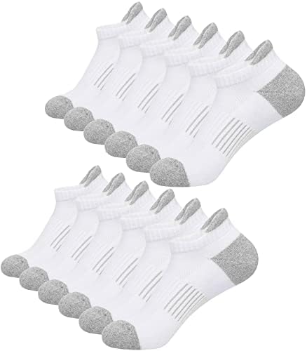 Ankle Socks for Women White Running Socks, Cushioned Athletic Low Cut No Show Compression Socks Womens Liner Footies for Sneakers 6 Pairs Size 6-8