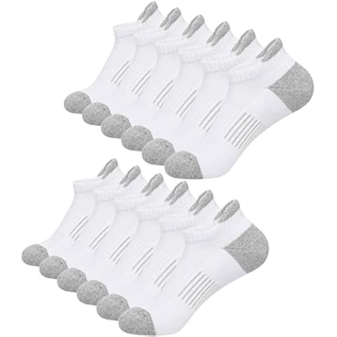 Ankle Socks for Women Running Socks, Cushioned Athletic Low Cut No Show Socks Womens Liner Footies for Sneakers 6 Pairs, White, Medium Cover