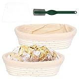 Juwacoo Confezione da 2 cestini per la fermentazione, cestino per il pane con inserto e raschietto per pasta e lame per pane, cestino per il pane ovale, cestino per la fermentazione del pane
