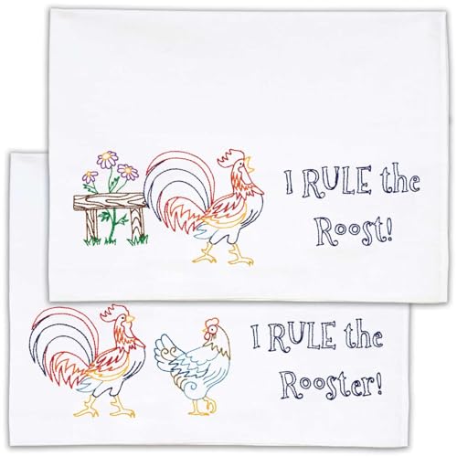 Jack Dempsey Needle Art Rule The Rooster Perle Edge Pillowcases