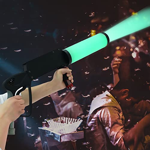 CNCEST Handheld CO2 Confetti Gun Paper Gun LED Smoke Gun Spray Cannon Atmospheric Effects Machine RGB Jet Machine Nightclub Stage Effect with Red Green Blue Effect Color (FH-107)