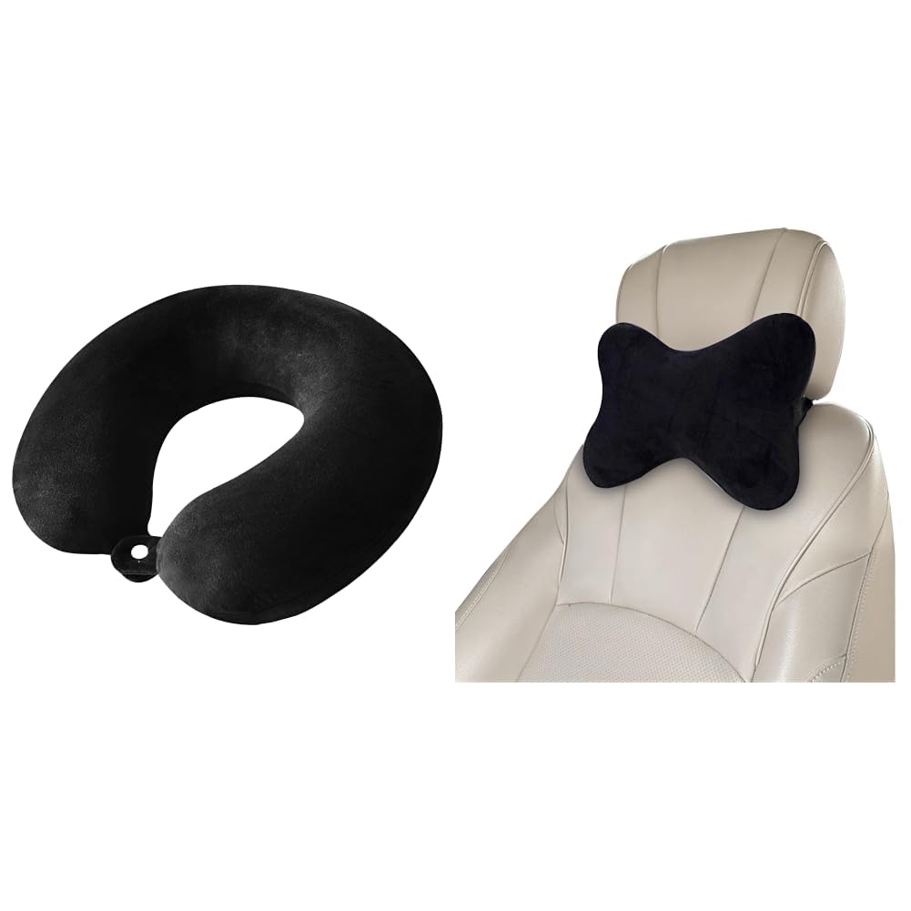 Extra Soft Memory Foam Luxury Travel Neck Support Rest Pillow with Soft Washable & + Car Neck Rest Pillow for Head Rest Super Soft Fiber Neck Support for Car Seat, Office Chair, Car-image-36