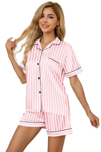 Image of Girls & Womens Satin Pajamas Set, Silk Button-Down Sleepwear 2 Piece Nightwear, 3 Years - Women XXL