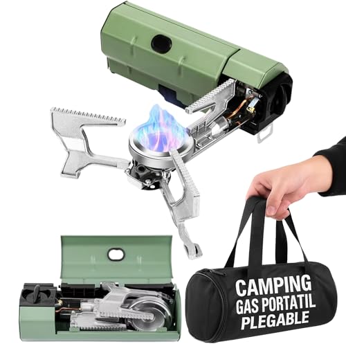 Pure 4Home - Camping Gas Portatil Plegable con Encendido | Hornillo Camping Compacto 2600W | Cocina de Gas Portátil Butano | Compatible Cartucho Universal | Ideal Caravanas, Emergencias, Exterior