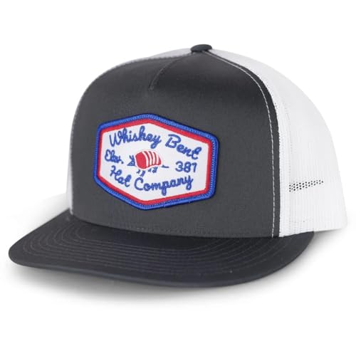 Whiskey Bent HAT CO. - The Dillo - 5 Panel Adjustable Snapback Hat, Mesh Back, Embroidered Patch, Western Style Baseball Cap for Men (US, Alpha, One Size, Charcoal Black)