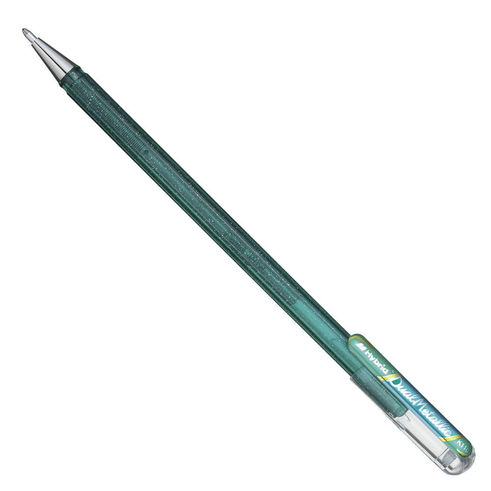 Pentel K110 Hybrid DualMetallic Gel Rollerball, 1.0mm Tip, Green/Metallic Blue (Single Pen)