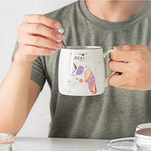 BigNoseDeer Unicorn Mug Cute Ceramic Coffee Mug with lovely Unicorn Spoon, Morning Cup Novelty Coffee Tea Milk Christmas Mug Gift for Magic unicorn Lovers Girls 380ML (Pink)