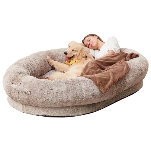 Dog Crate Mats XHSMYXGS Deluxe Plush Dog Bed Pet Cushion Crate Mat, Dog Sofa Beds for Large Dogs, Fulffy Comfy Kennel Anti-Slip Washable Pad for Medium Large Dogs (Light Brown 180cm)