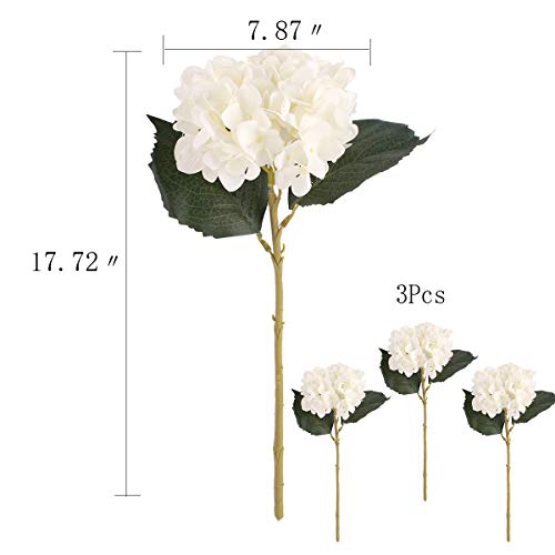 Kimura's Cabin Fake White Flowers Artificial Silk Hydrangea Flowers Bouquets Faux Hydrangea Stems 3Pcs For Home Table Centerpieces Wedding Party Decoration (White) #TOP1