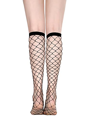 Geyoga 4 Pairs Women's Fishnet Knee High Stockings Lace Hollow out Women's Calf Socks Ankle Sheer Socks4