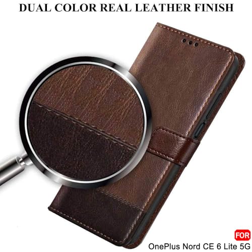 Image of TheGiftKart Flip Back Cover Case for OnePlus Nord CE 6 Lite 5G | Dual-Color Leather Finish | Inbuilt Stand & Pockets | Wallet Style Flip Cover for OnePlus Nord CE6 Lite (Faux Leather, Brown & Coffee)