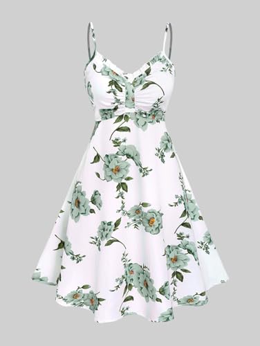 Image of Rosegal Plus Size Women Cottagecore 2PC Floral Sundress Set | Flutter Sleeves Twisted Crop Top, Cottagecore Floral Cami Dress, Vintage Midi Dress Set, Sleeveless Midi Dress