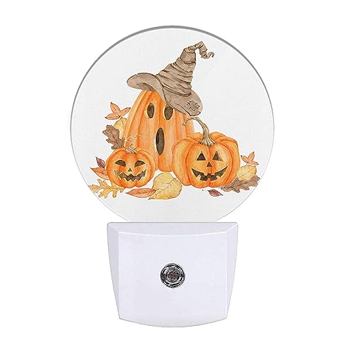 Image of EKOBLA Pumpkin Night Light, Seasonal Face and Fall Leaf Night Lights Plug Into Wall for Adult and Kids Halloween Decor