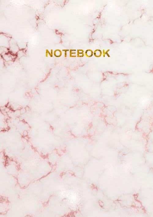 Notebook: A4 Size College Ruled Rose Gold Pink and White Marble Design Cover - Blank Lined Interior Paperback – 3 July 2019