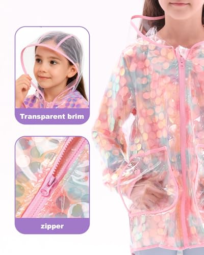 Image of WELAKEN Girls Sequin Raincoat Waterproof Reusable Hooded Outwear Rain Jacket with Lining,rainbow,6-7Y