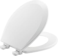 Bemis 500EC 390 Round Toilet Seat, Easy Clean & Change Hinges, Durable Enameled Wood, Cotton White - Quick Install