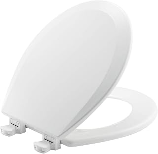 Bemis 500EC 390 Round Toilet Seat, Easy Clean & Change Hinges, Durable Enameled Wood, Cotton White - Quick Install