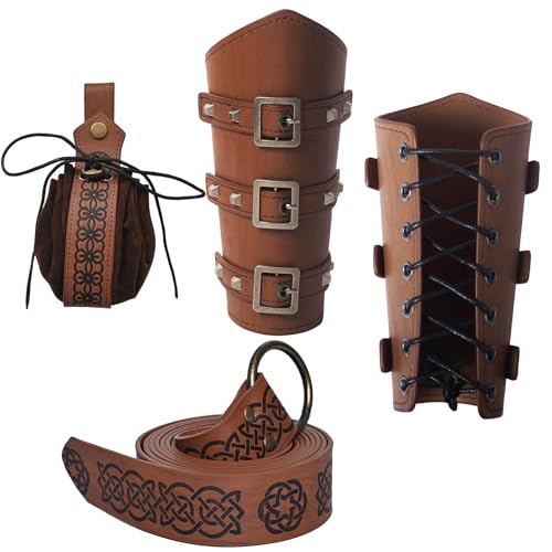 MVFEUIJ Traje de Halloween GüRtel, riñonera medieval, cinturón de cuero, accesorios para caballero, traje, renacimiento, cosplay, marrón, Durchschnittsgröße