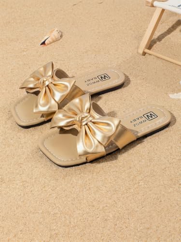 Image of GORGLITTER Girl's Bow Sandals Round Open Toe Slip on Beach Summer Shoes