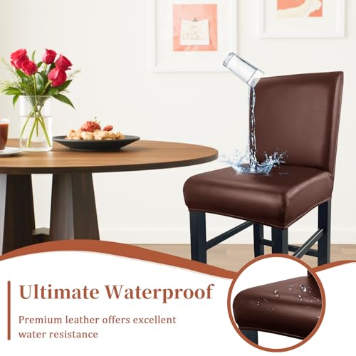 Image of PU Leather Bar Stool Covers with Backs Waterproof Bar Stool Chair Covers | Washable, Wipeable, Thick, Counter Chair Cover, Height Chair Slipcovers, Chair Protector For Pub /Cafe /Dining, Coffee