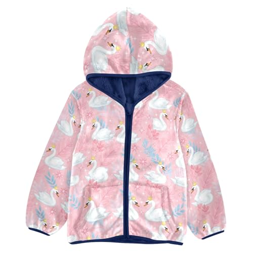 CHIFIGNO Elegant White Swans Kids Warm up Jacket Fleece Jacket for Fall Winter Fleece Zip up Jacket 3T