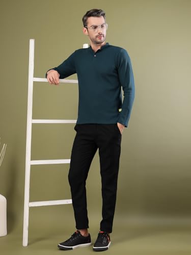 Image of Rigo Printed Casual T-Shirts for Men | Waffle Knit Solid T-Shirt for Men | Full Sleeves T-Shirts for Men